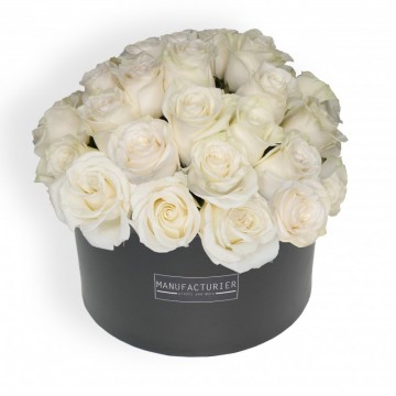 Poza Cutie rotunda 39 trandafiri albi