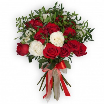 Poza Buchet de lux trandafiri rosii si albi