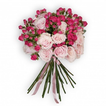 Poza Buchet cu trandafiri roz si miniroze