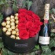 Cutie premium cu trandafiri rosii si Ferrero Rocher p1